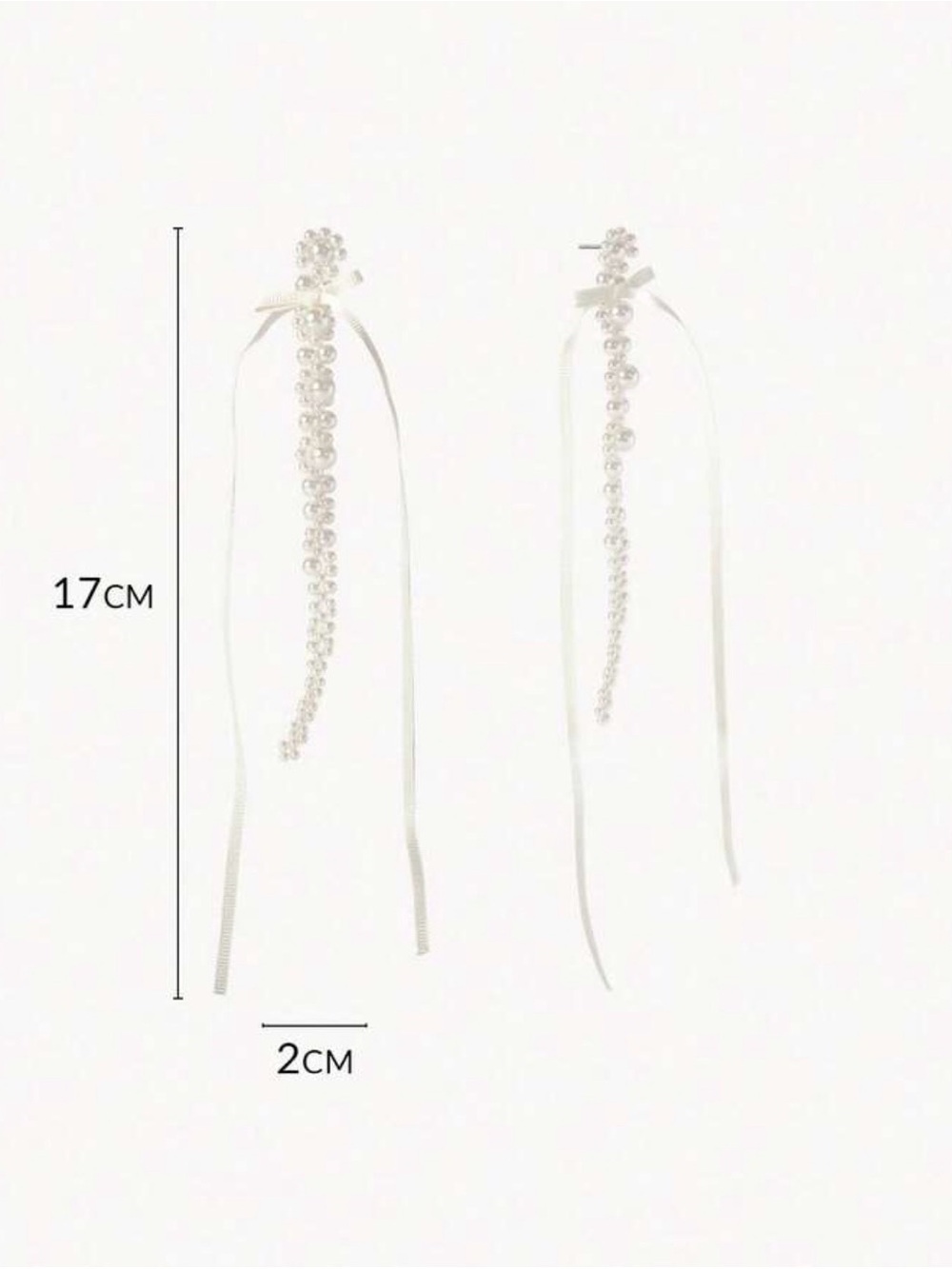 White Pearl Tassel Ribbon Drop Earrings - Picture 6 of 6